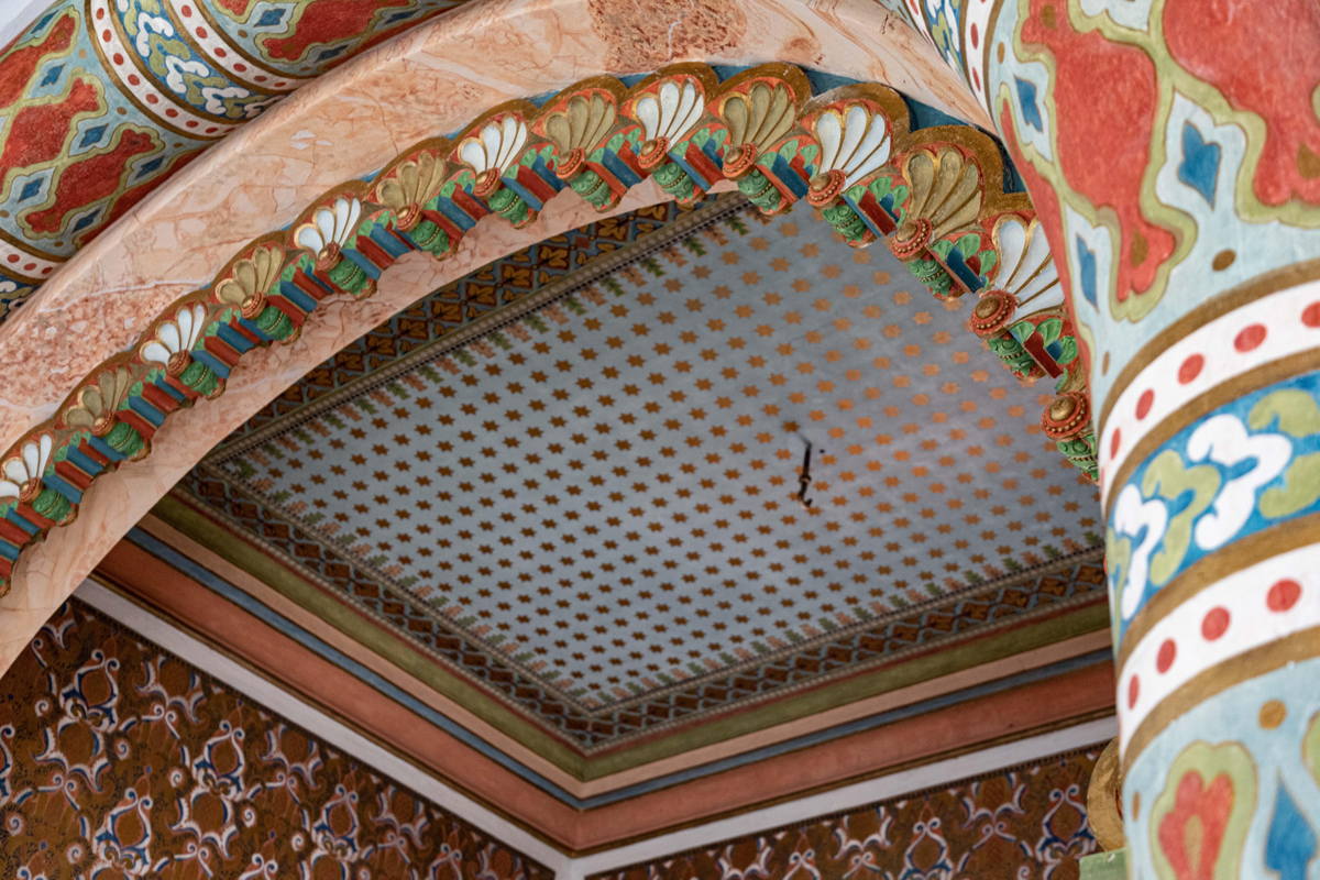 Ceiling decoration, gold stars on blue is popular motif