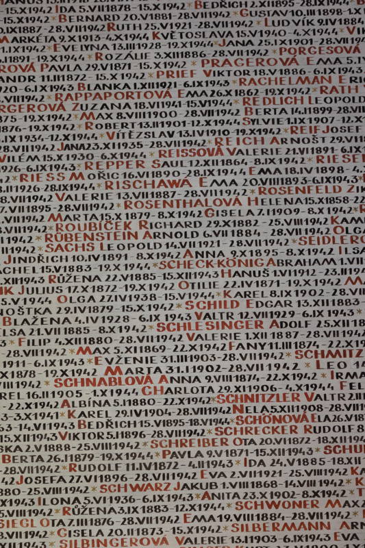 Names of people who died in the Shoah cover all the walls in alphabetical order