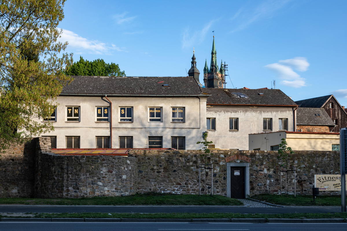 Rear view of Synagogue and school