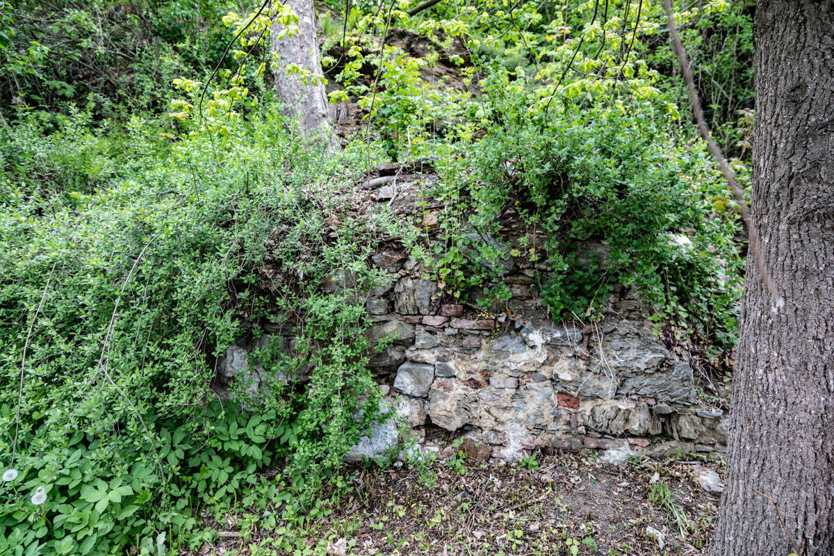 Stone wall remains, synagogue torn down in 1947 for a road