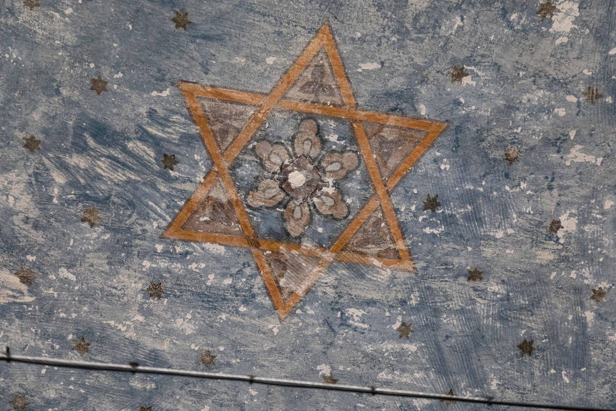 Ceiling decoration still visible