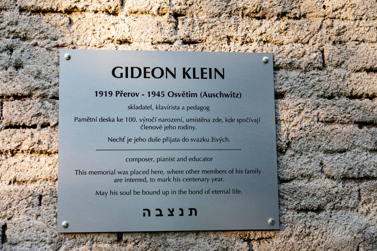 Plaque commemorating Gideon Klein, famous composer