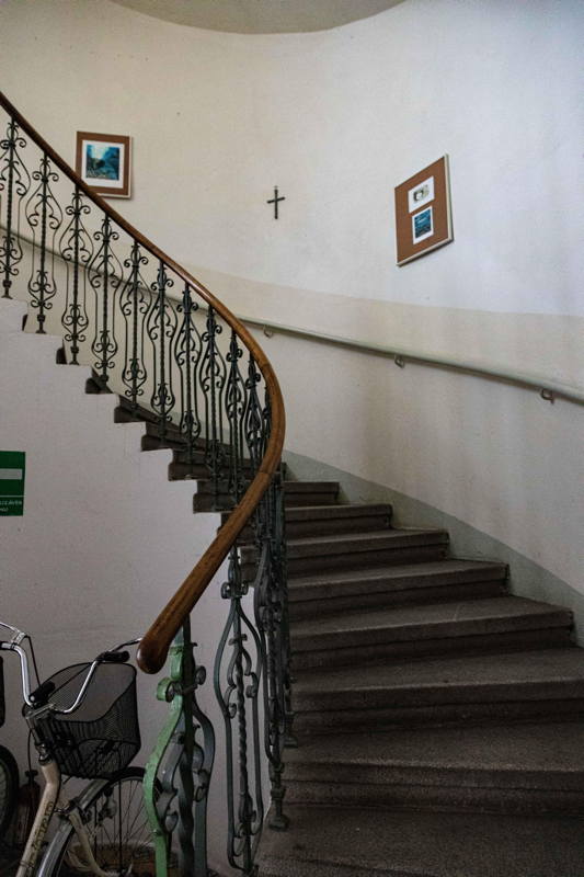 Second synagogue Stairs to Rabbi’s office. Jewish community sold Synagogue to Hussites in 1945 on condition be used as a church